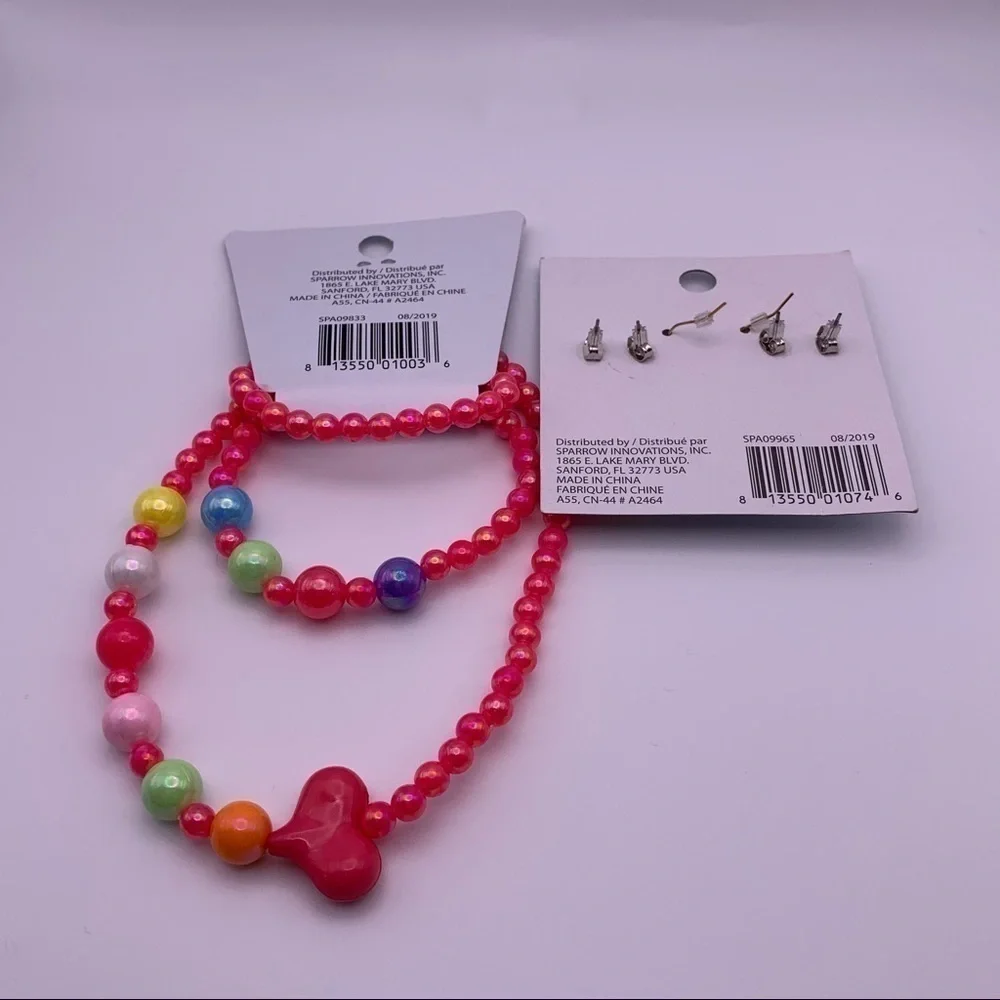 Girls Pink Unicorn Earrings, Necklace and Bracelet Set